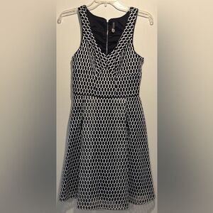 Yoana Baraschi Blue Black White Mesh Overlay Racerback Fit Flare Dress Size 2